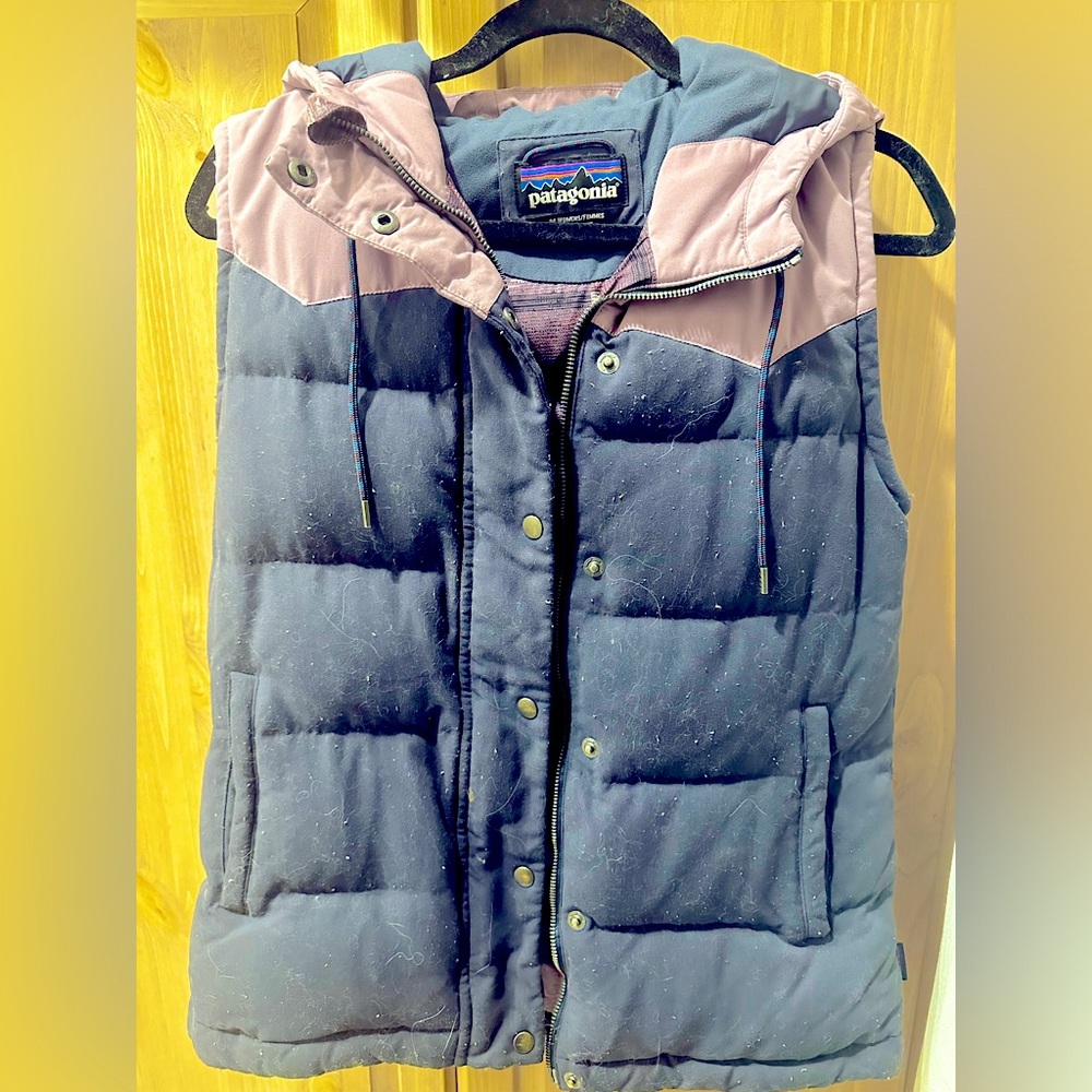 Patagonia bivy hooded down vest, purple